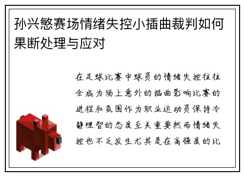 孙兴慜赛场情绪失控小插曲裁判如何果断处理与应对